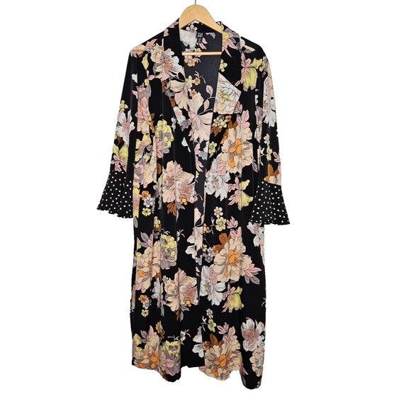 ROZ & ALI Floral Kimono Womans 3X Ruffled Polka Dot Sleeves Open Front NO BELT - Picture 1 of 9
